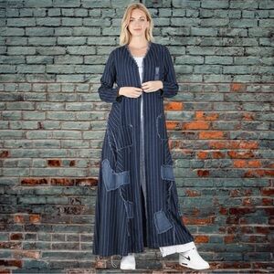 Women's Striped Long Denim Coat